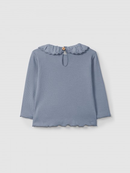 Longsleeve in ribbed jersey with English embroidery collar Longsleeve in ribbed jersey with English embroidery collar