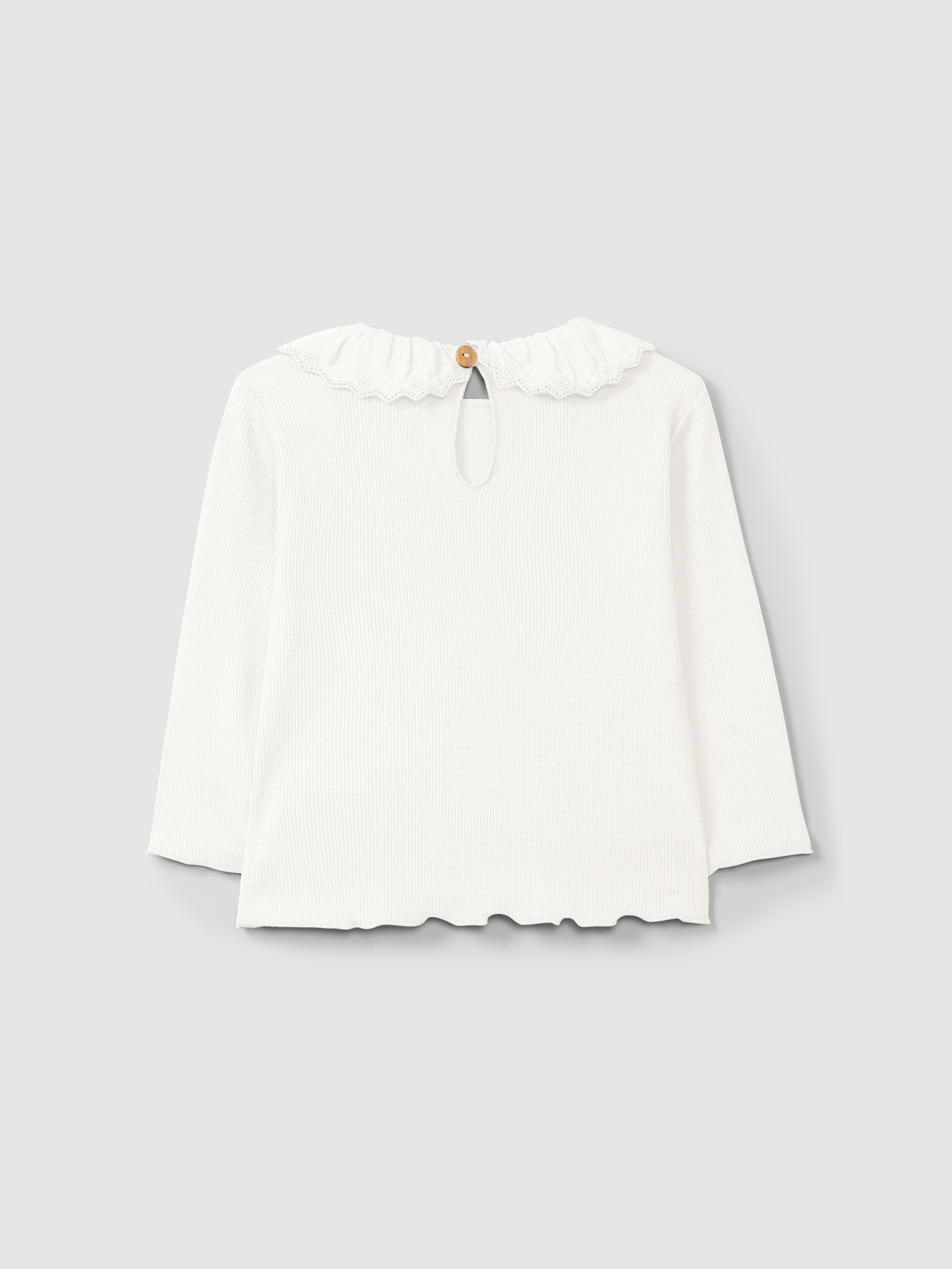 Longsleeve en maille cannelée à col en broderie anglaise