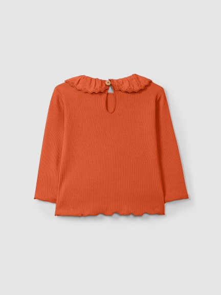 Longsleeve in ribbed jersey with English embroidery collar Longsleeve in ribbed jersey with English embroidery collar