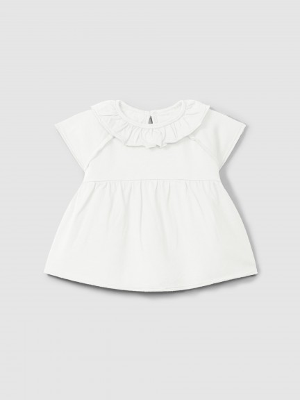 Plain jersey T-shirt with ruffled collar Plain jersey T-shirt with ruffled collar