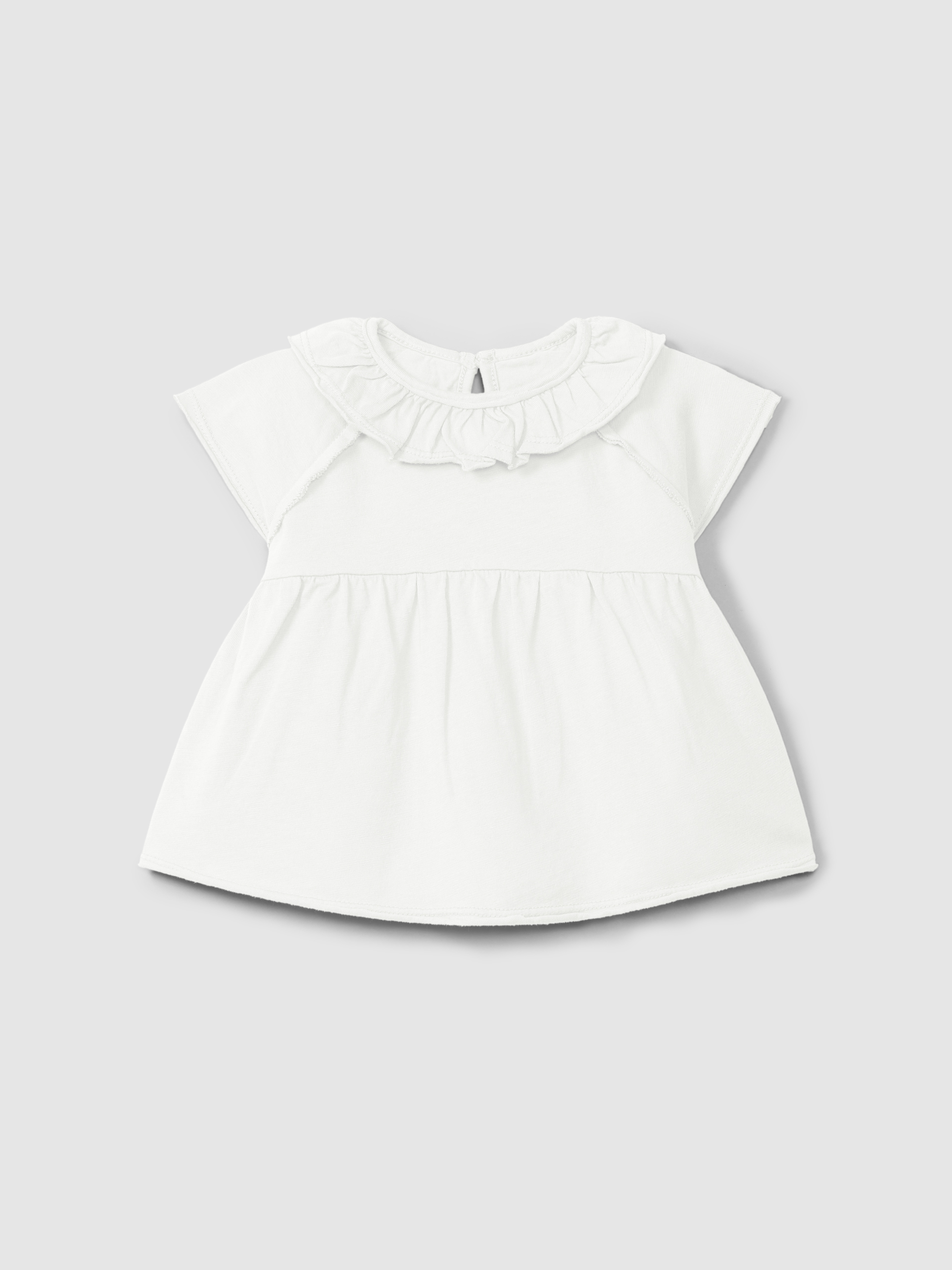 Plain jersey T-shirt with ruffled collar