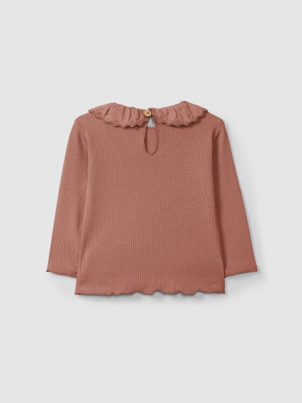 Longsleeve in ribbed jersey with English embroidery collar Longsleeve in ribbed jersey with English embroidery collar