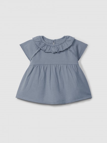 Plain jersey T-shirt with ruffled collar Plain jersey T-shirt with ruffled collar