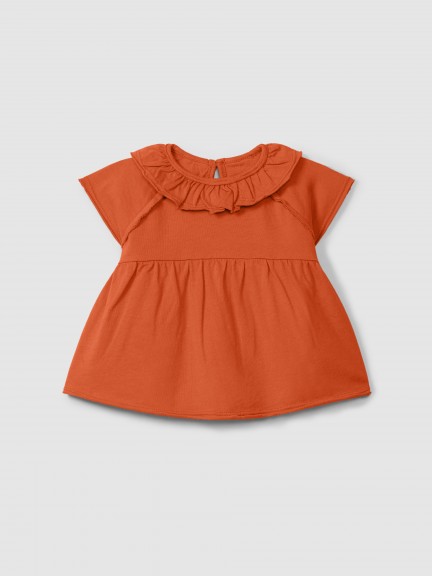 Plain jersey T-shirt with ruffled collar Plain jersey T-shirt with ruffled collar