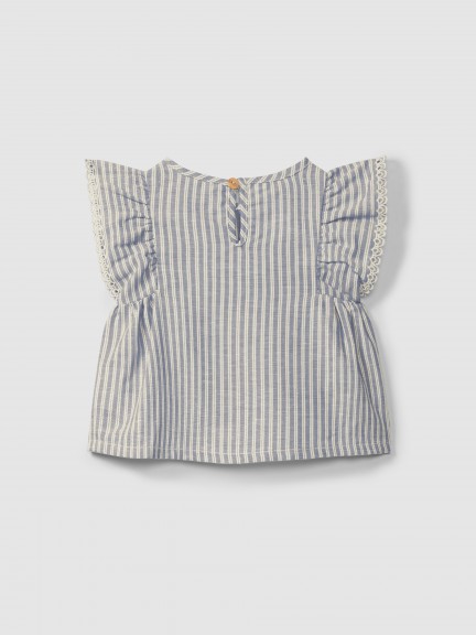Blouse in striped fabric and English embroidery detail Blouse in striped fabric and English embroidery detail