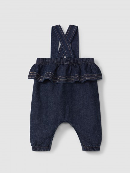 Dungarees with ruffle in organic cotton denim Dungarees with ruffle in organic cotton denim