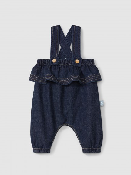 Dungarees with ruffle in organic cotton denim Dungarees with ruffle in organic cotton denim