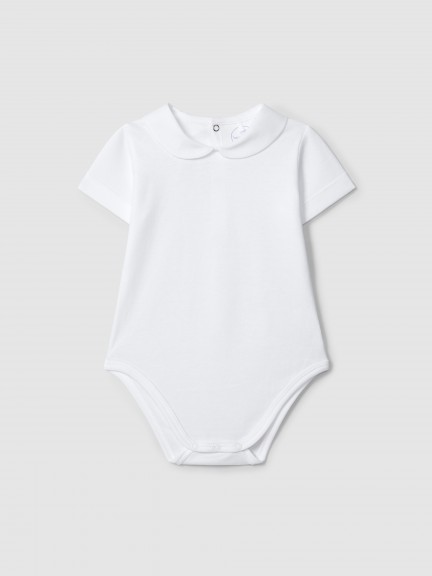 Short-sleeved bodysuit with round collar