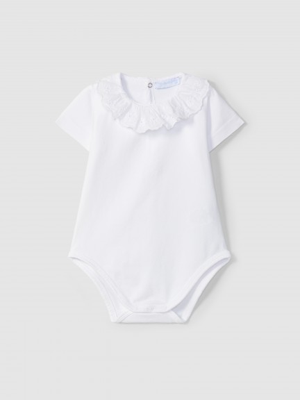 Bodysuit with ruffled collar with English embroidery
