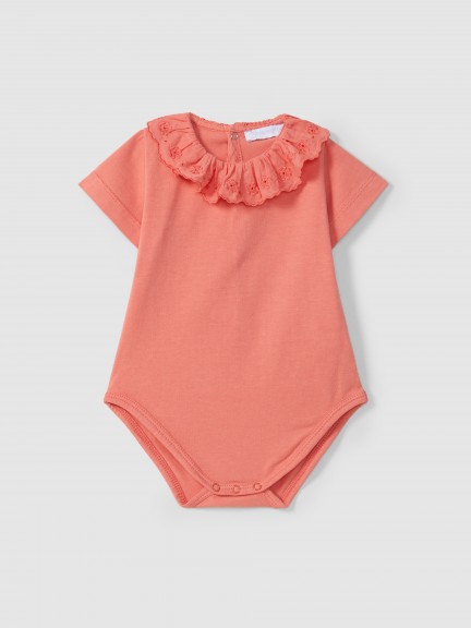 Bodysuit with ruffled collar with English embroidery