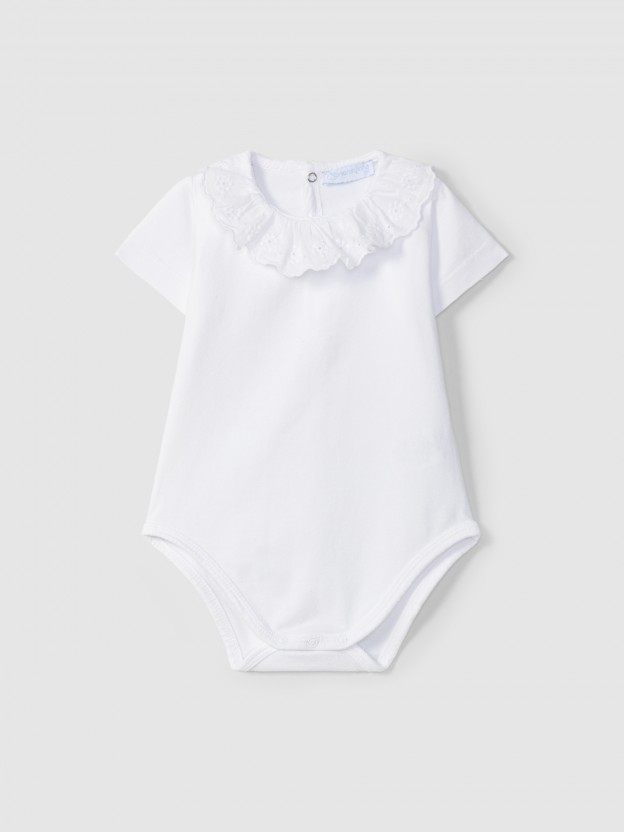 Bodysuit with ruffled collar with English embroidery Bodysuit with ruffled collar with English embroidery