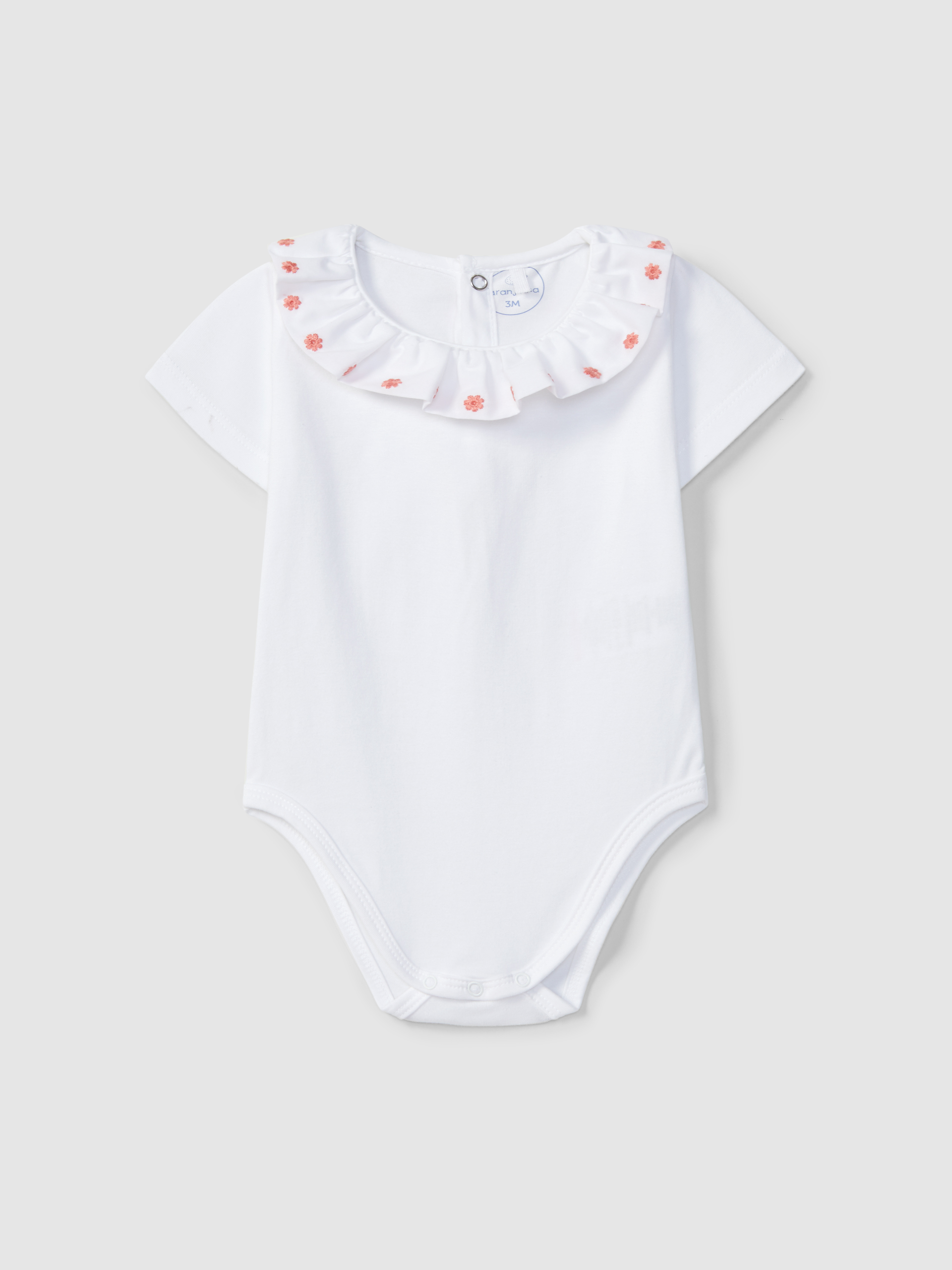 Bodysuit ruffled collar with embroidered flowers detail