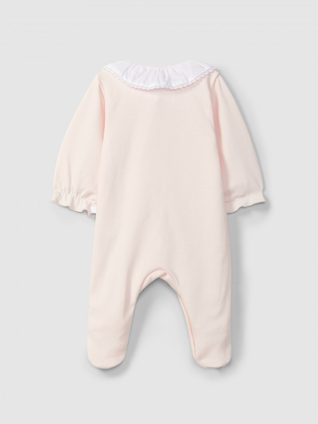 Babygrow ruffled collar with lace detail Babygrow ruffled collar with lace detail