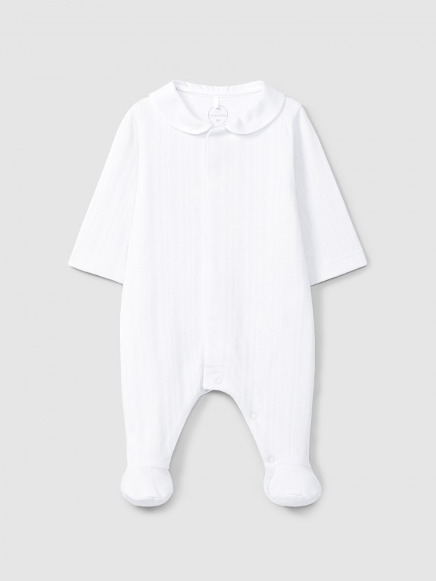 Organic cotton babygrow with round collar Organic cotton babygrow with round collar