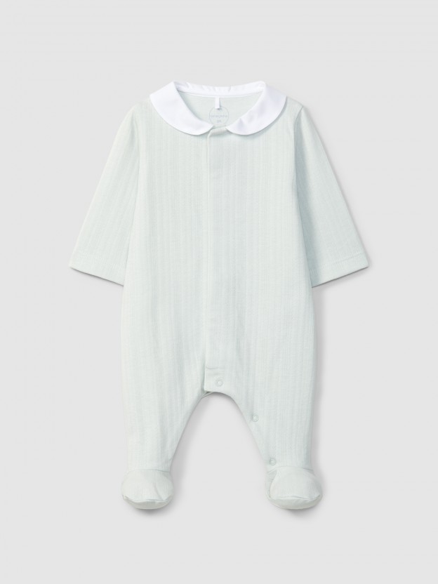 Organic cotton babygrow with round collar Organic cotton babygrow with round collar
