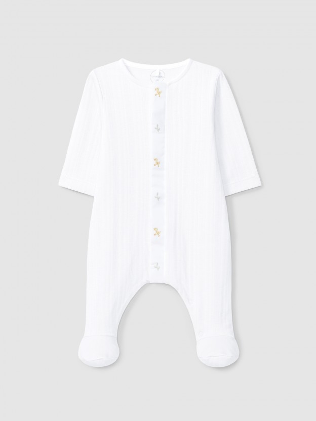 Babygrow in organic cotton with embroidered detail Babygrow in organic cotton with embroidered detail