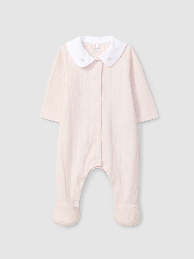 Babygrow in organic cotton with embroidered flowers Babygrow in organic cotton with embroidered flowers