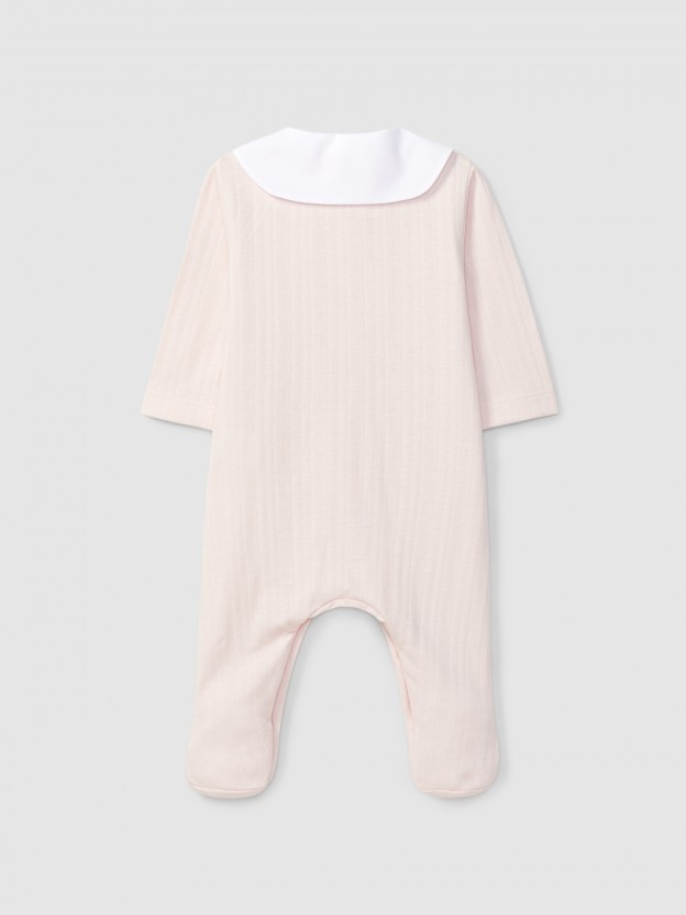 Babygrow in organic cotton with embroidered flowers Babygrow in organic cotton with embroidered flowers
