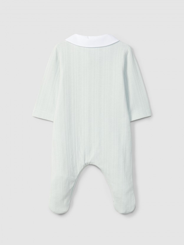 Organic cotton babygrow with round collar Organic cotton babygrow with round collar
