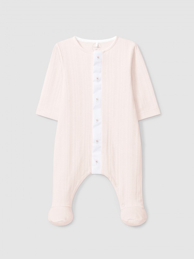 Babygrow in organic cotton with embroidered detail Babygrow in organic cotton with embroidered detail
