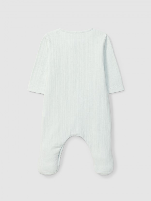 Babygrow algod�o org�nico com detalhe de bordado