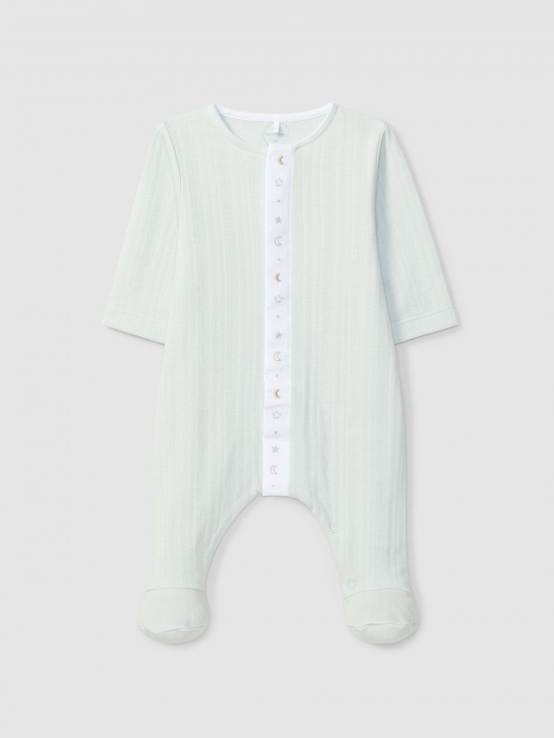 Babygrow algod�o org�nico com detalhe de bordado