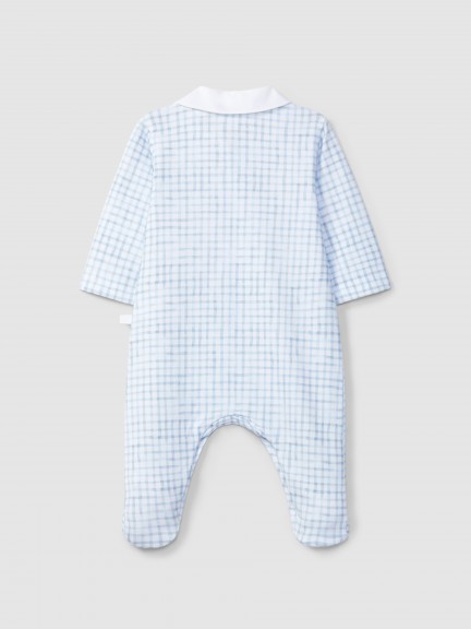 Babygrow round collar checkered jersey Babygrow round collar checkered jersey