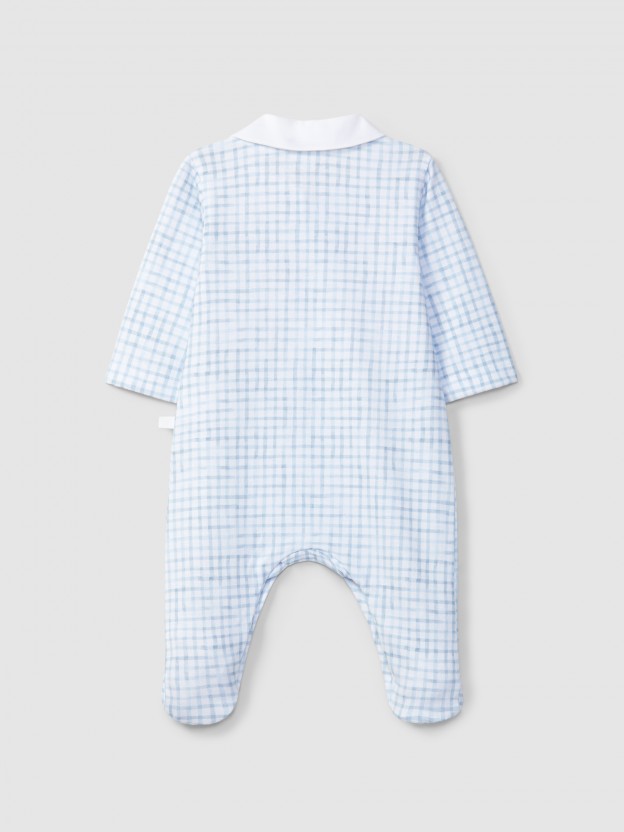 Babygrow round collar checkered jersey Babygrow round collar checkered jersey