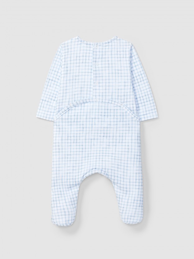 Babygrow checkered jersey, collarless Babygrow checkered jersey, collarless