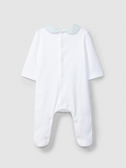 Babygrow bordado no peito e detalhes em tecido estampado Babygrow bordado no peito e detalhes em tecido estampado