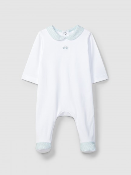 Babygrow bordado no peito e detalhes em tecido estampado Babygrow bordado no peito e detalhes em tecido estampado