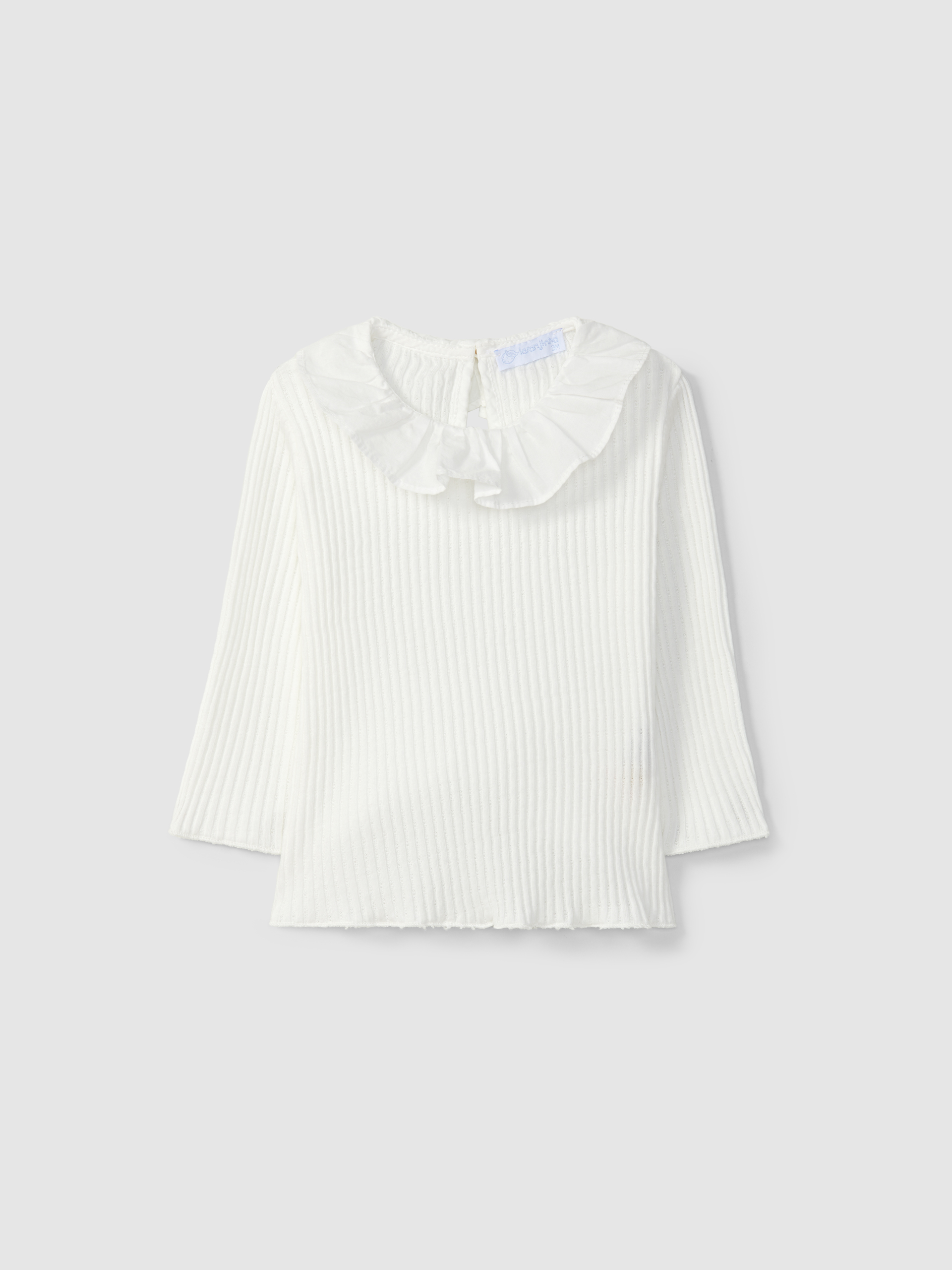 Longsleeve com gola de folho em malha ajour
