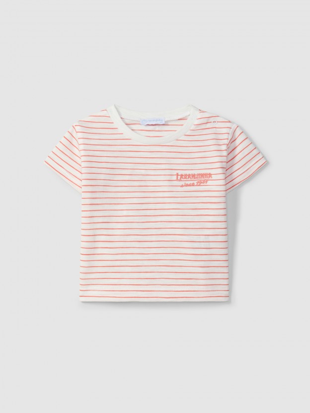 T-shirt de riscas com bordado T-shirt de riscas com bordado