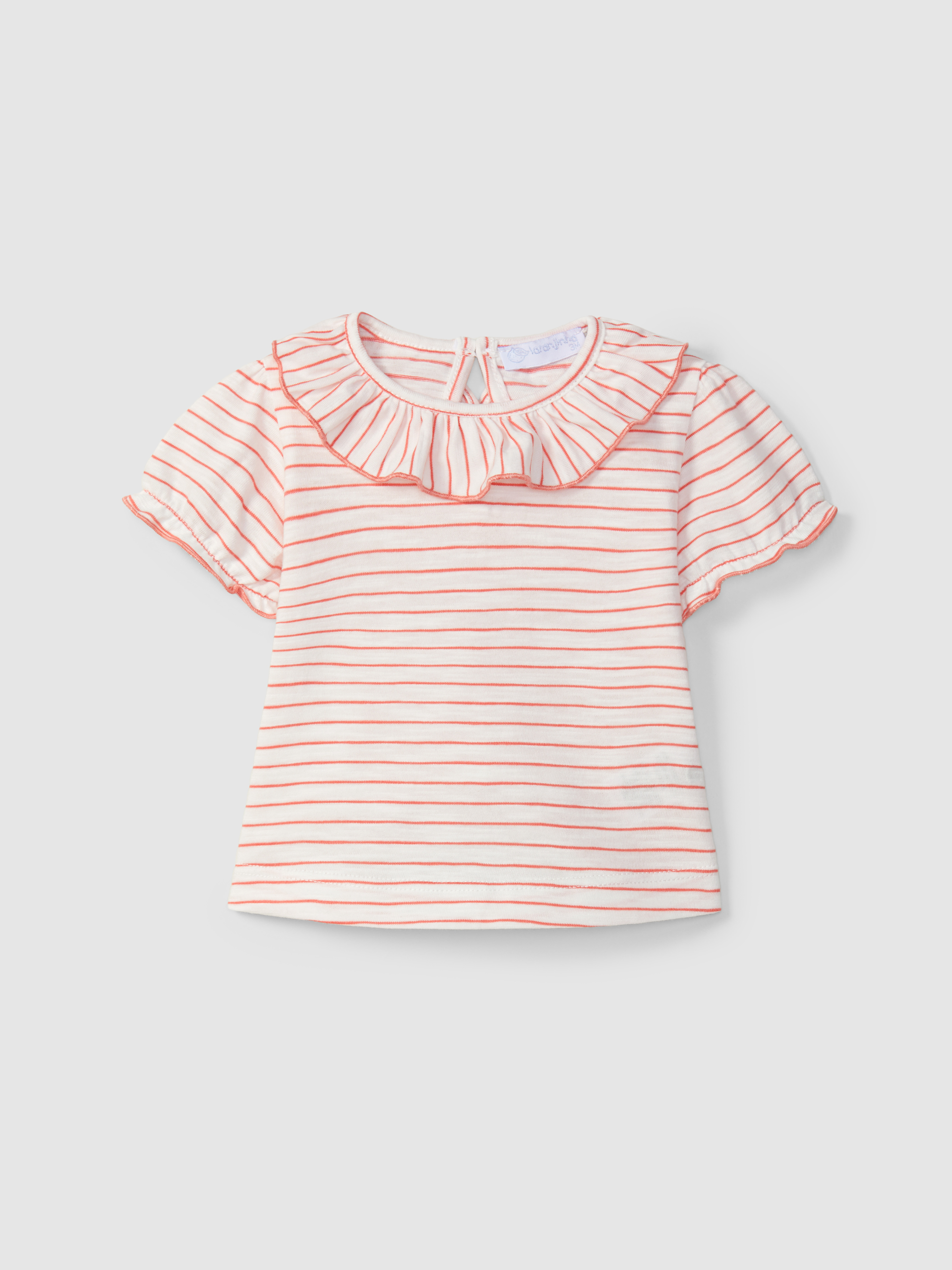 Striped T-shirt with ruffled collar