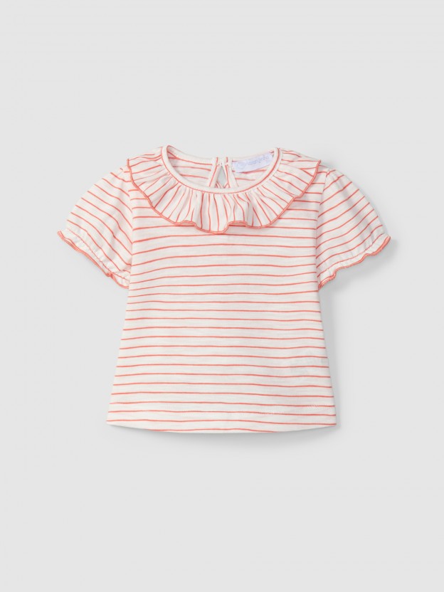 Striped T-shirt with ruffled collar Striped T-shirt with ruffled collar