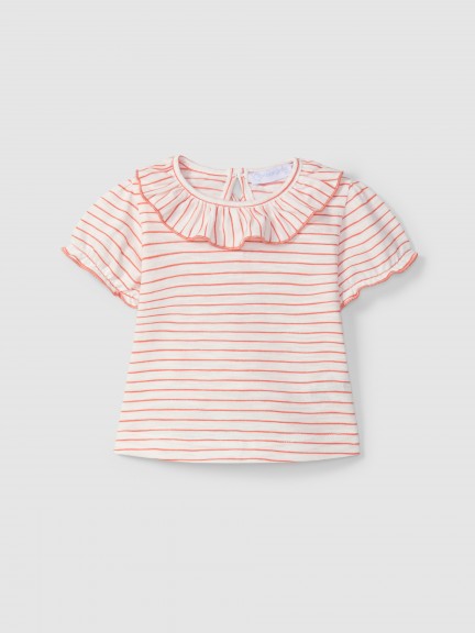 T-shirt � rayures � col � volant