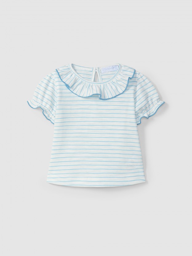 Striped T-shirt with ruffled collar Striped T-shirt with ruffled collar