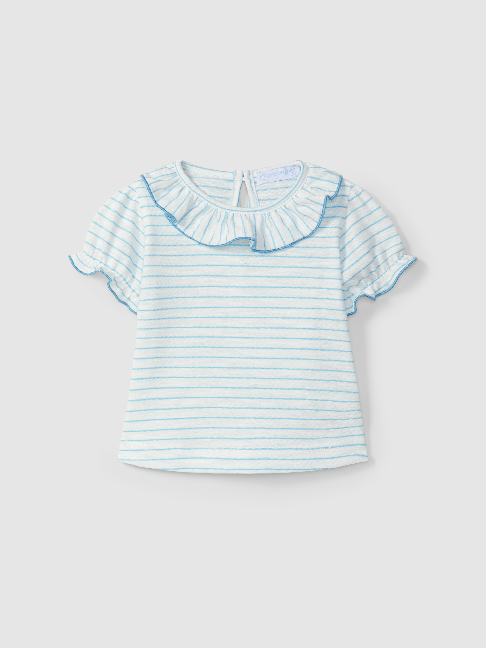 Striped T-shirt with ruffled collar