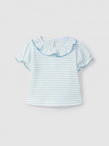 Camiseta a rayas con cuello de volante Camiseta a rayas con cuello de volante