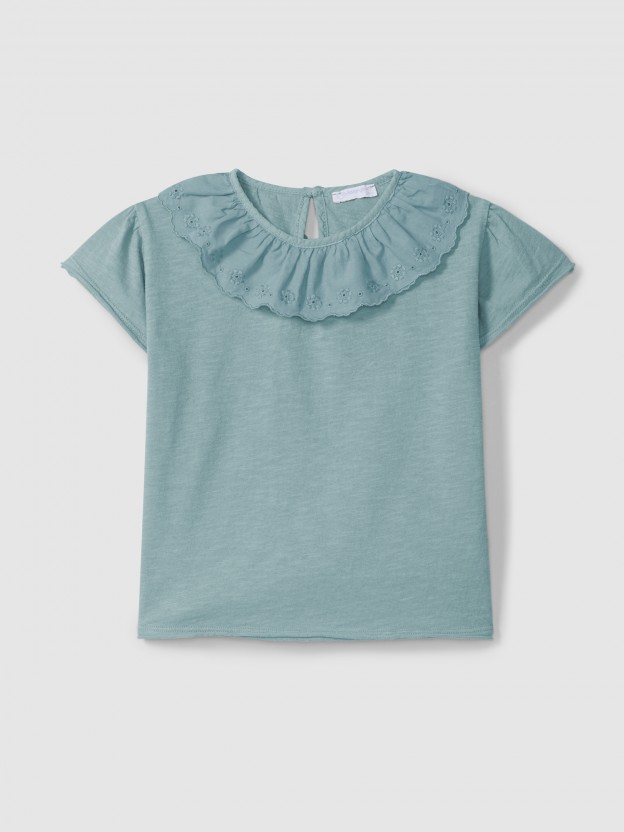 T-shirt à col en broderie anglaise T-shirt à col en broderie anglaise