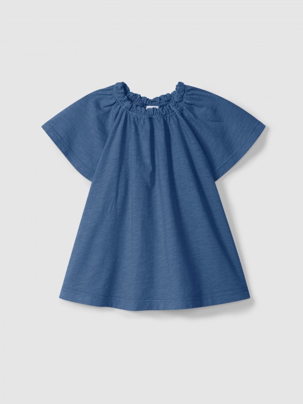 Top uni en maille de coton flamm�