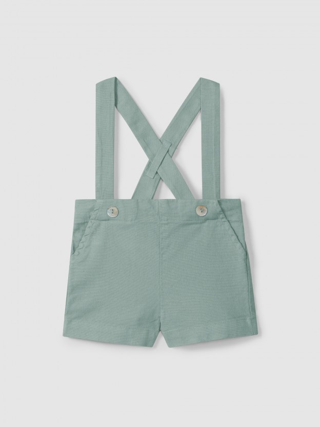 Plain fabric shorts with suspenders