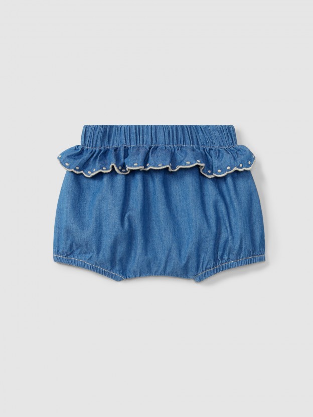 Pantalón pull-up vaquero fino con detalles bordados Pantalón pull-up vaquero fino con detalles bordados