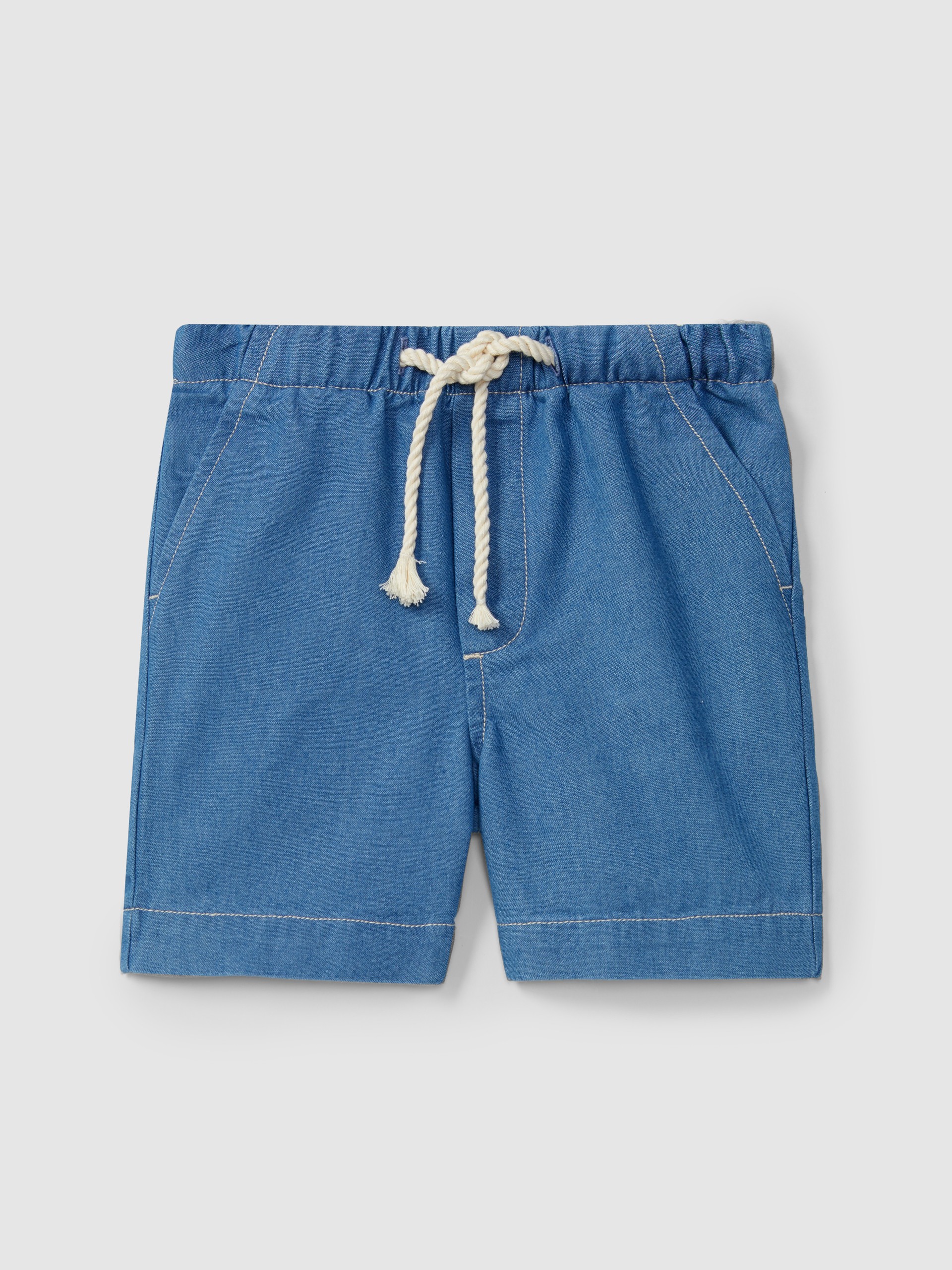Thin denim three-pocket pull-up shorts