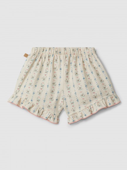 Floral print pull-up shorts with ruffled detail Floral print pull-up shorts with ruffled detail