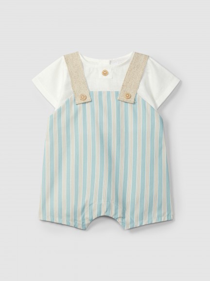 Two-in-one linen, striped romper Two-in-one linen, striped romper