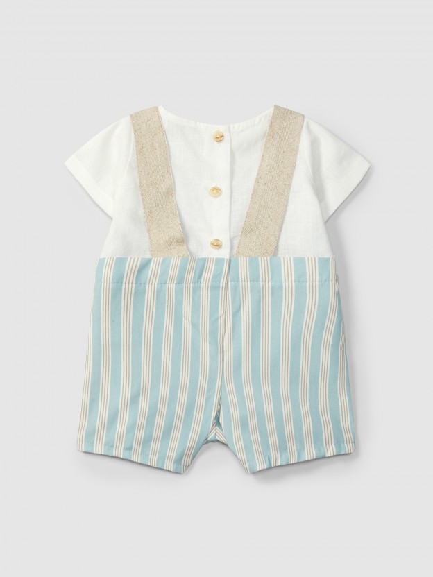 Two-in-one linen, striped romper Two-in-one linen, striped romper