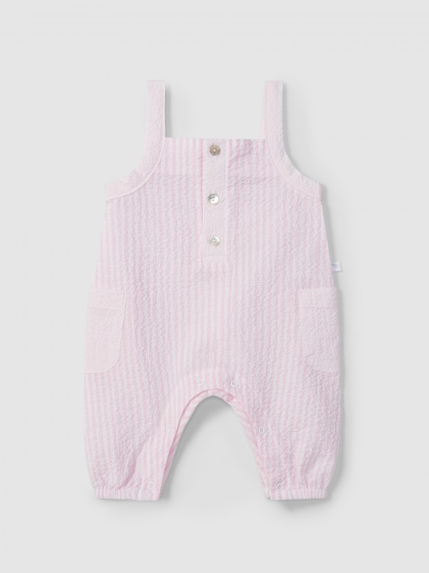 Striped seersucker dungarees