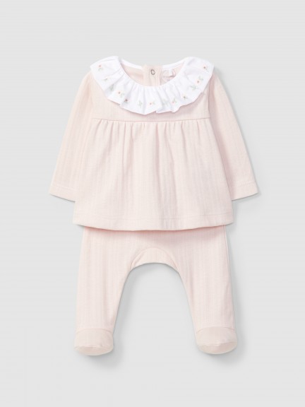 Two-piece organic cotton set with embroidered flowers