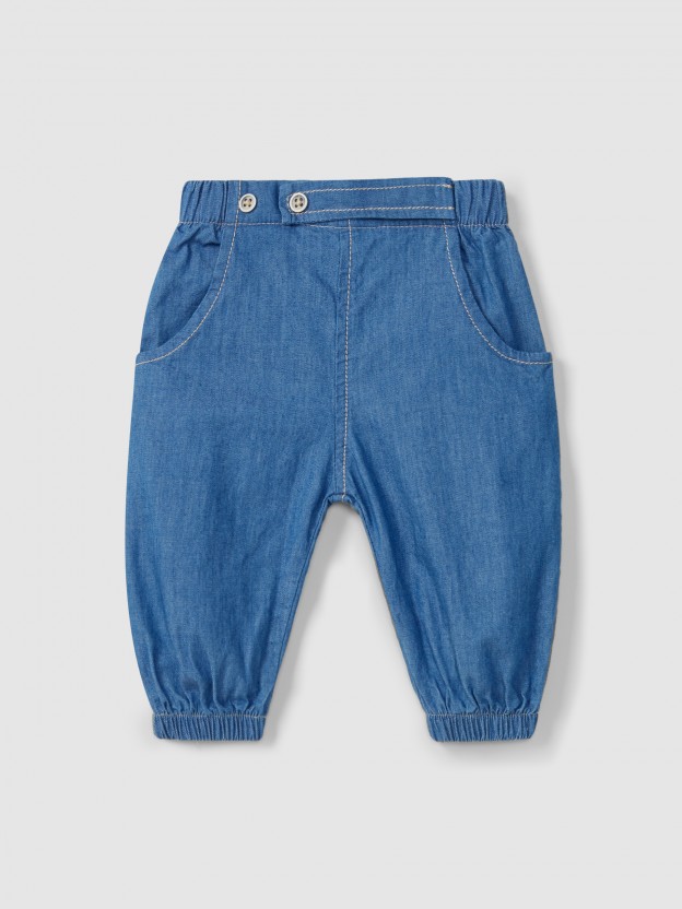 Thin denim pull-up pants Thin denim pull-up pants